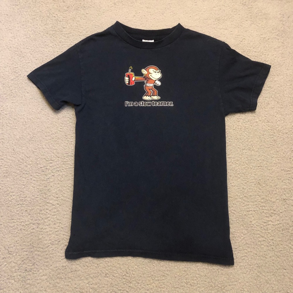Vtg Tennessee River I'm A Slow Learner Monkey Graphic Tee Navy Blue Small